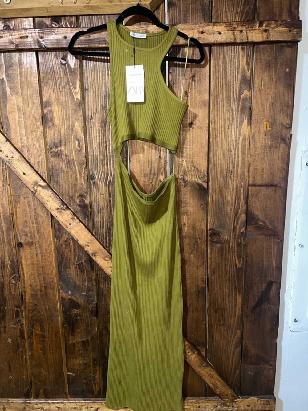 ZARA Olive Cutout Ribbed Maxi Dress